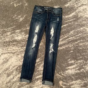 Machine Distressed Skinny Jeans